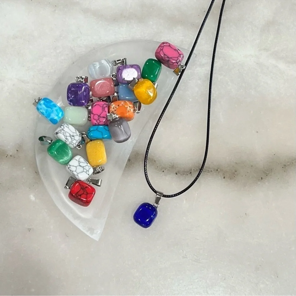 Orange Brecciated Jasper Jelly Bean Pendant Necklace